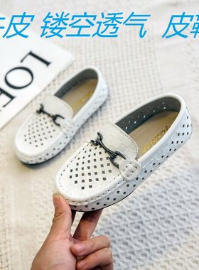 夏季牛皮儿童镂空透气韩版豆豆鞋