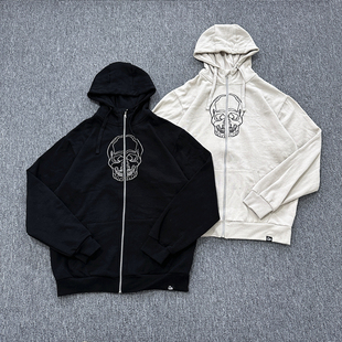 外贸   秋冬刺绣加绒拉链外套男士宽松骷髅连帽卫衣