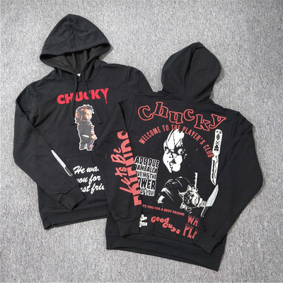 外贸     chucky 刺绣卫衣休闲薄绒卡通鬼娃恰吉帽衫男女