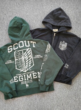 外贸    秋冬youngla厚实拉链外套运动健身美式帽衫男