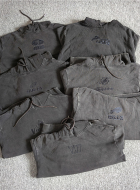 外贸    秋冬薄绒刺绣连帽卫衣NFL运动宽松水洗帽衫男