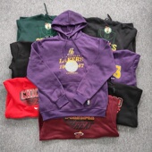 外贸 秋冬球队加绒连帽卫衣印花运动宽松帽衫 男