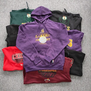 外贸    秋冬球队加绒连帽卫衣印花运动宽松帽衫男