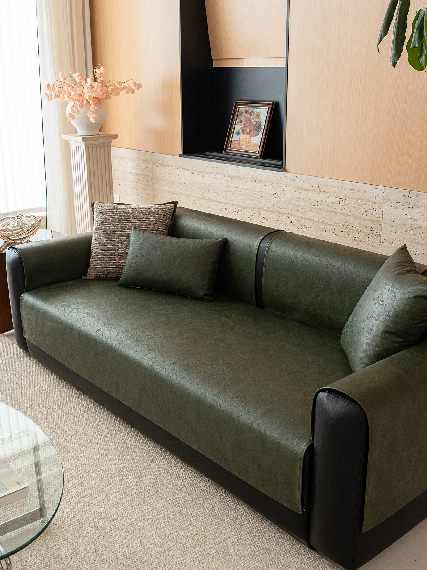 2025新款沙发垫夏季防滑中古风法式覆古风彷皮革客厅皮沙发坐垫子