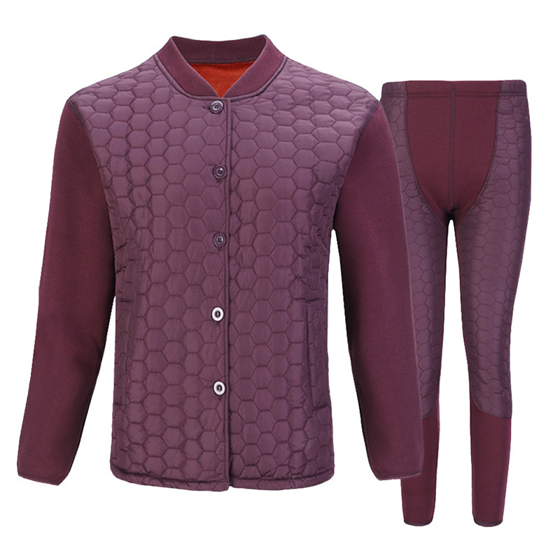 MIDDLE-AGED AND ELDERLY THERMAL UNDERWEAR MEN AND WOMEN PLUS VELVET THICKENING SUIT CARDIGAN MOTHER OLD MAN CARDIGAN PLUS SIZE WARM CLOTHING WINTER