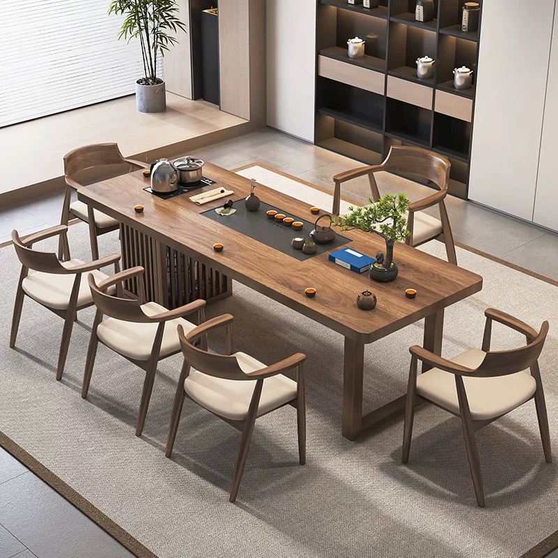 现代简约实木茶桌椅组合茶盘一体泡茶台新中式客厅家用阳台小茶几