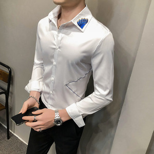 2021春装男衬衫长袖绣花衬衣个性刺绣男青年潮流花衬衫H207特图片