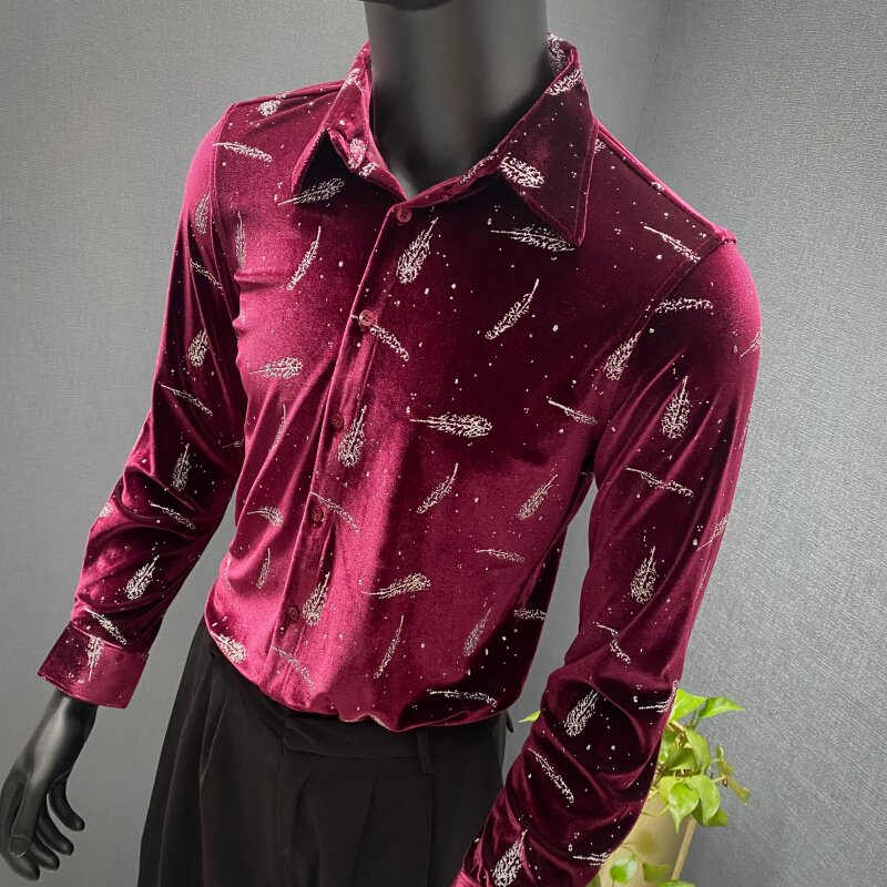 春夏新款男士长袖衬衫~金丝绒长袖衬衣~印花衬衫419-H2236-P65，男装衬衫，星座419（原A233）