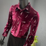 春夏新款男士长袖衬衫~金丝绒长袖衬衣~印花衬衫419-H2236-P65，男装衬衫，星座419（原A233）