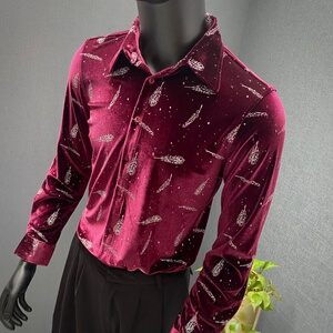 春夏新款男士长袖衬衫~金丝绒长袖衬衣~印花衬衫419-H2236-P65，男装衬衫，星座419（原A233）