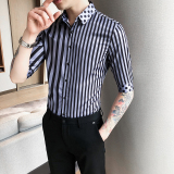 2021春夏男衬衫中袖条纹衬衣青年商务衬衫波点花衬衫时尚H712，男装衬衫，星座419（原A233）