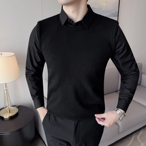 男士秋冬假两件毛衣~潮流衬衫领毛衣~撞色拼接毛衣419-S2316-P69,冬天男运动鞋搭配什么裤子好看吗图片