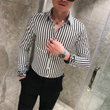 秋装新款英伦风长袖条纹衬衫韩版修身网红衬衫上衣102A-H490-P55，男装衬衫，星座419（原A233）