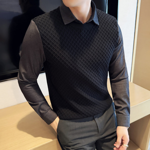 秋冬男士毛衣假两件针织毛衣打底衫牛仔衬衫领翻领毛衣S1188-P119