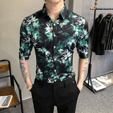 2021春夏男衬衫中袖纯色印花衬衣青年商务印花衬衫时尚H715，男装衬衫，星座419（原A233）