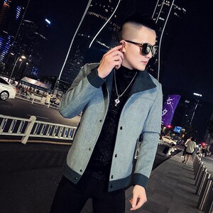 网红外套男秋冬呢料夹克男韩版短款拼接呢料夹克A068-QK810-P115图片