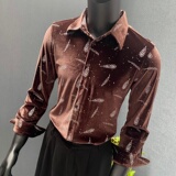 春夏新款男士长袖衬衫~金丝绒长袖衬衣~印花衬衫419-H2236-P65，男装衬衫，星座419（原A233）