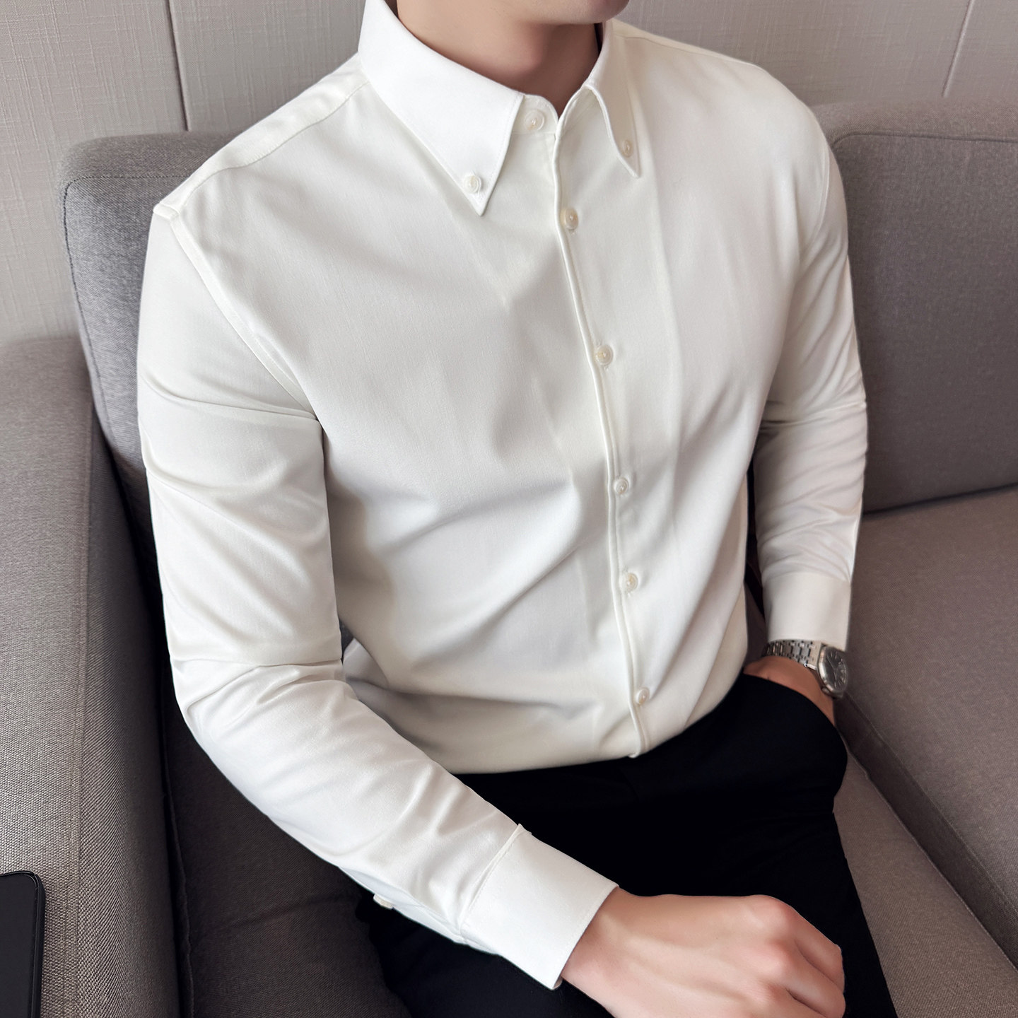 男士秋冬长袖衬衫~潮流牛仔衬衫~时尚尖领纯色衬衣419-M1127-P70,男装衬衫,星座419（原A233）