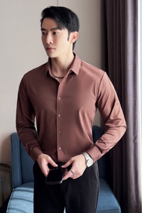 男士四季款长袖衬衫高级感商务休闲衬衣纯色无痕衬衫419-M525-P80图片