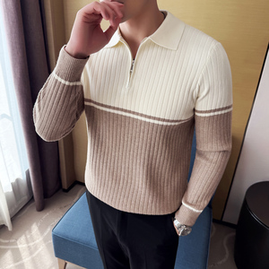 男士秋冬翻领毛衣~潮流POLO领毛衣~撞色拼针织衫419-S93011-P59图片