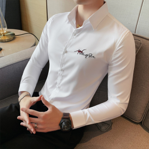夏季新款男纯色长袖衬衫四季款衬衣韩版修身个性衬A233-BF64-P60