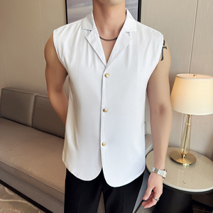 M88夏季男士无袖西装领衬衫~潮流个性翻领衬衣A233-M88-P65图片