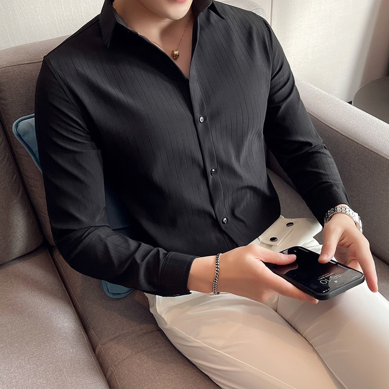 四季款男纯色长袖衬衫轻熟衬衣韩版修身个性上衣秋装衬衫BF31图片