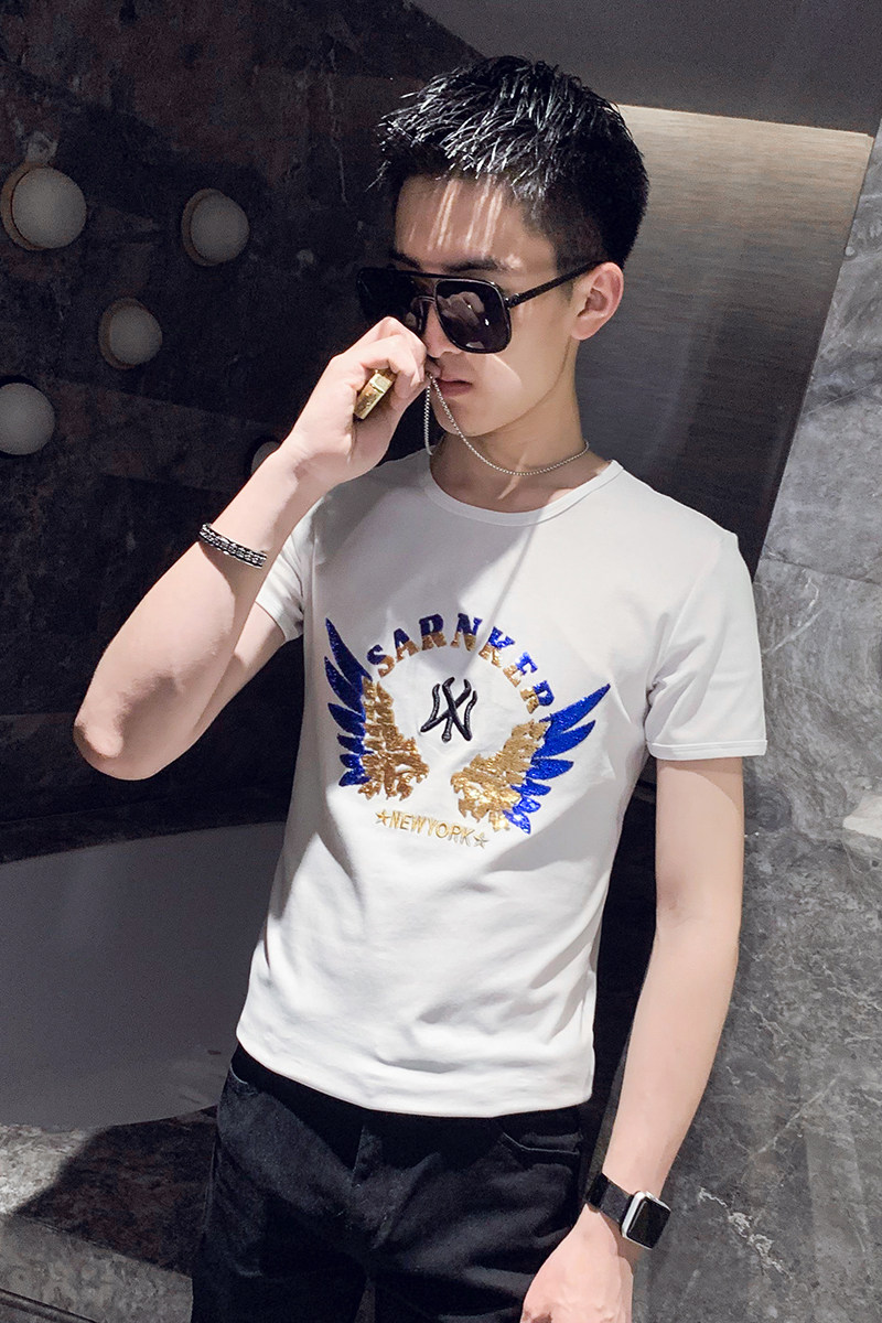 夏季新款社会小伙T恤男短袖ins网红短袖半袖上衣AB35-P35控价55,男装T恤,星座419（原A233）