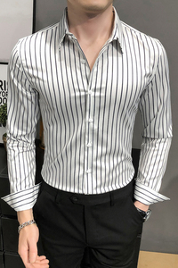 四季款男英伦衬衫长袖修身条纹衬衣男青年商务衬衫A068-H888图片