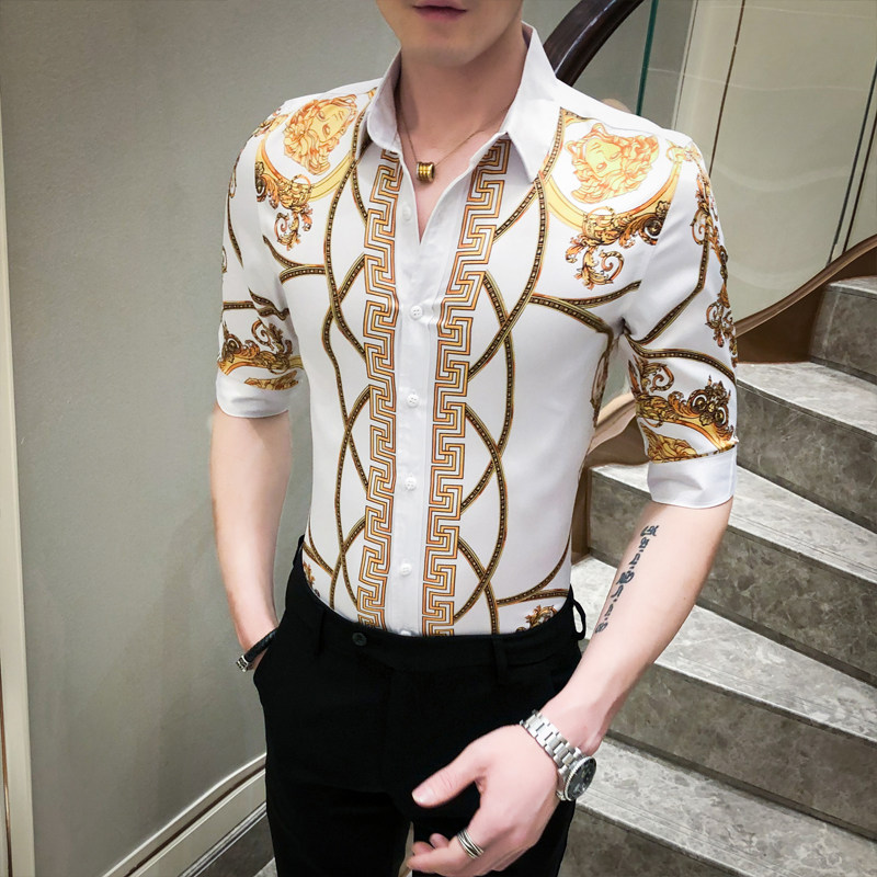 2021春夏男衬衫中袖个性衬衣青年商务衬衫潮流花衬衫时尚D587-P55,男装衬衫,星座419（原A233）