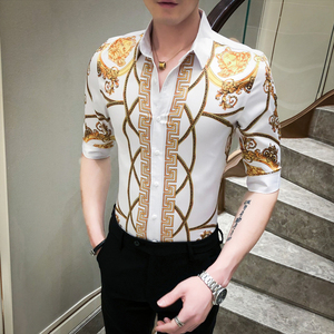 2021春夏男衬衫中袖个性衬衣青年商务衬衫潮流花衬衫时尚D587-P55图片