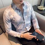 四季款男暗花长袖衬衫轻熟衬衣韩版修身个性上衣秋装衬衫BF42，男装衬衫，星座419（原A233）