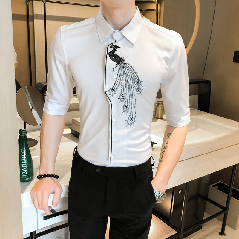 2021春夏男衬衫中袖个性衬衣青年商务衬衫潮流花衬衫时尚D819-P55,男装衬衫,星座419（原A233）