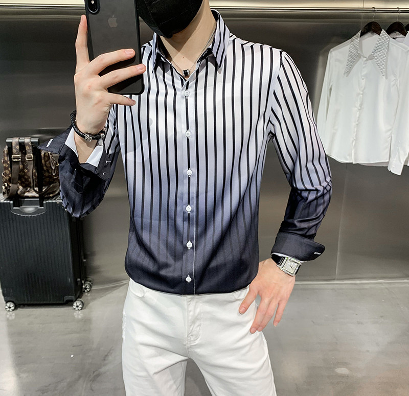 四季款男印花长袖衬衫社会风个性衬衣修身款上衣潮H892,男装衬衫,星座419（原A233）