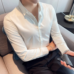 四季款男暗花长袖衬衫轻熟衬衣韩版修身个性上衣秋装衬衫BF43-P55图片