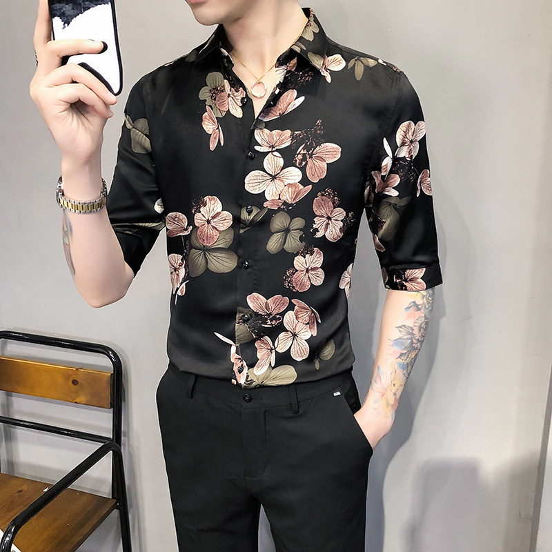 2021春夏男衬衫中袖印花衬衣青年商务衬衫潮流花衬衫时尚BF90-P55图片