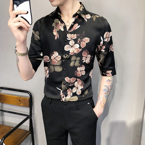 2021春夏男衬衫中袖印花衬衣青年商务衬衫潮流花衬衫时尚BF90-P55图片