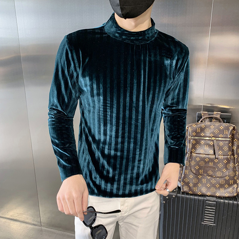 社会风T恤男长袖针织衫轻熟风打底网红半高领打底衫纯色XS42图片