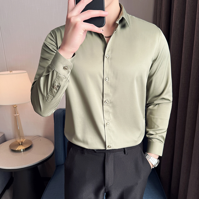 四季款男英伦衬衫长袖修身纯色衬衣男青年商务衬衫A233-M2027-P55，男装衬衫，电商A233