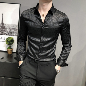 四季款男英伦衬衫长袖修身印花衬衣男青年商务衬衫A068-BF881-P60图片