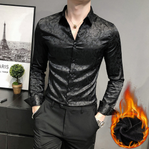 加绒款男英伦衬衫长袖修身加厚衬衣男青年商务衬衫A068-H