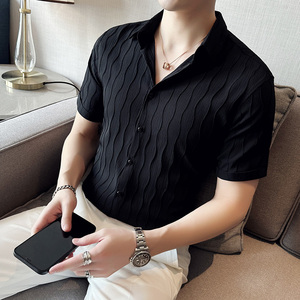 夏季男士短袖衬衫 条纹修身衬衣 英伦休闲短袖A233-AJ06-P55图片