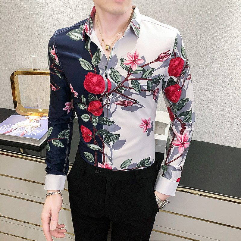 2021春装时尚花衬衫潮流修身男长袖衬衣A068-花衬衫-特组合3,男装衬衫,星座419（原A233）