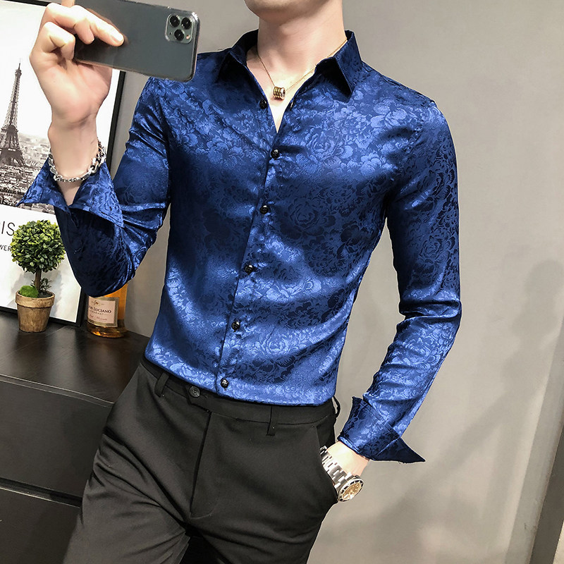 四季款男英伦衬衫长袖修身印花衬衣男青年商务衬衫A068-BF881-P60,男装衬衫,星座419（原A233）