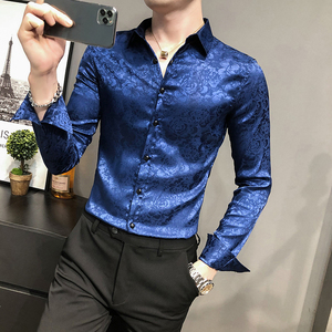 四季款男英伦衬衫长袖修身印花衬衣男青年商务衬衫A068-BF881图片