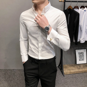 21春装男衬衫长袖纯色衬衣袖扣装饰男青年商务衬衫A068-BF82-P60图片
