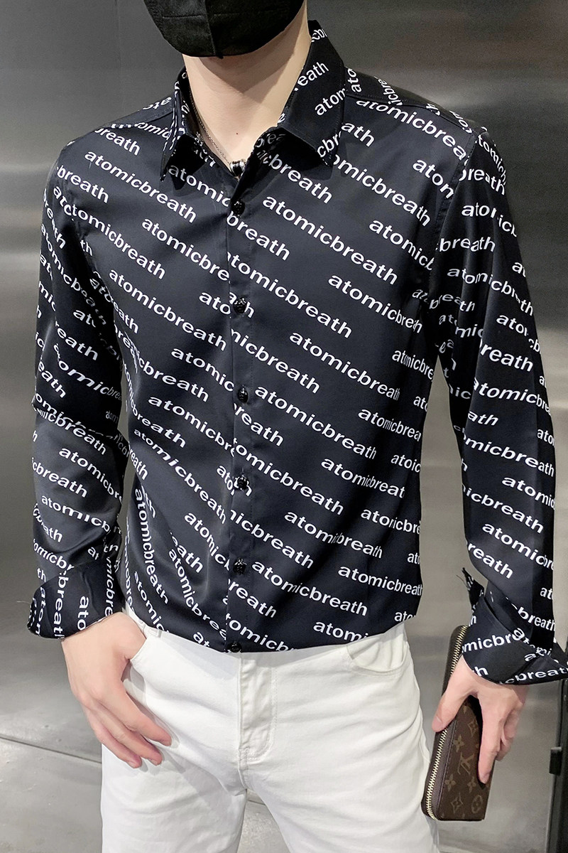 四季款男印花长袖衬衫社会风个性衬衣修身款衬衣H722,男装衬衫,星座419（原A233）
