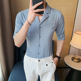 夏季新款男纯色短袖衬衫潮流西装领衬衣韩版V领衬A233-D555特，男装衬衫，星座419（原A233）