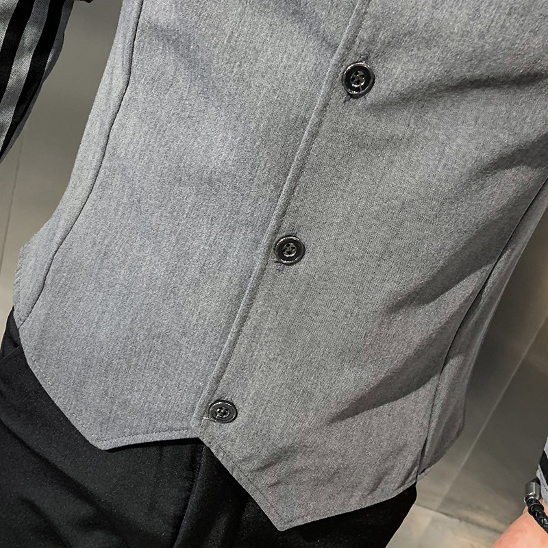 假两件马甲衬衫男长袖衬衫社会风个性衬衣潮工作服H895,男装衬衫,星座419（原A233）