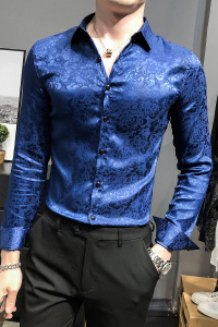 四季款男英伦衬衫长袖修身印花衬衣男青年商务衬衫A068-BF881图片